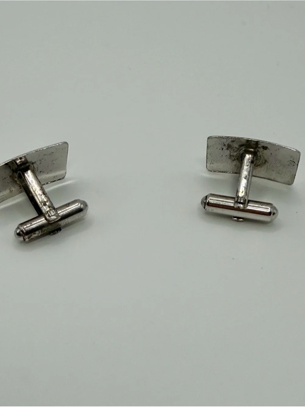 Vintage Mid Century Sterling Silver Rectangular Cufflinks Textured Pattern